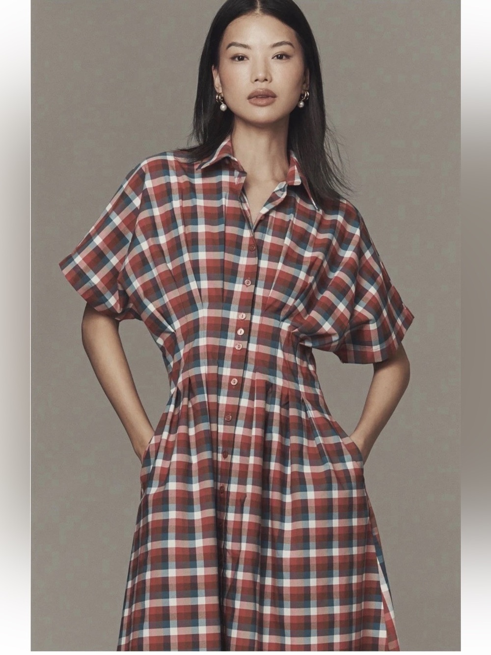 Exquise Anthropologie Midi Dress Raspberry Tobie Button Front Shirt Large NWT